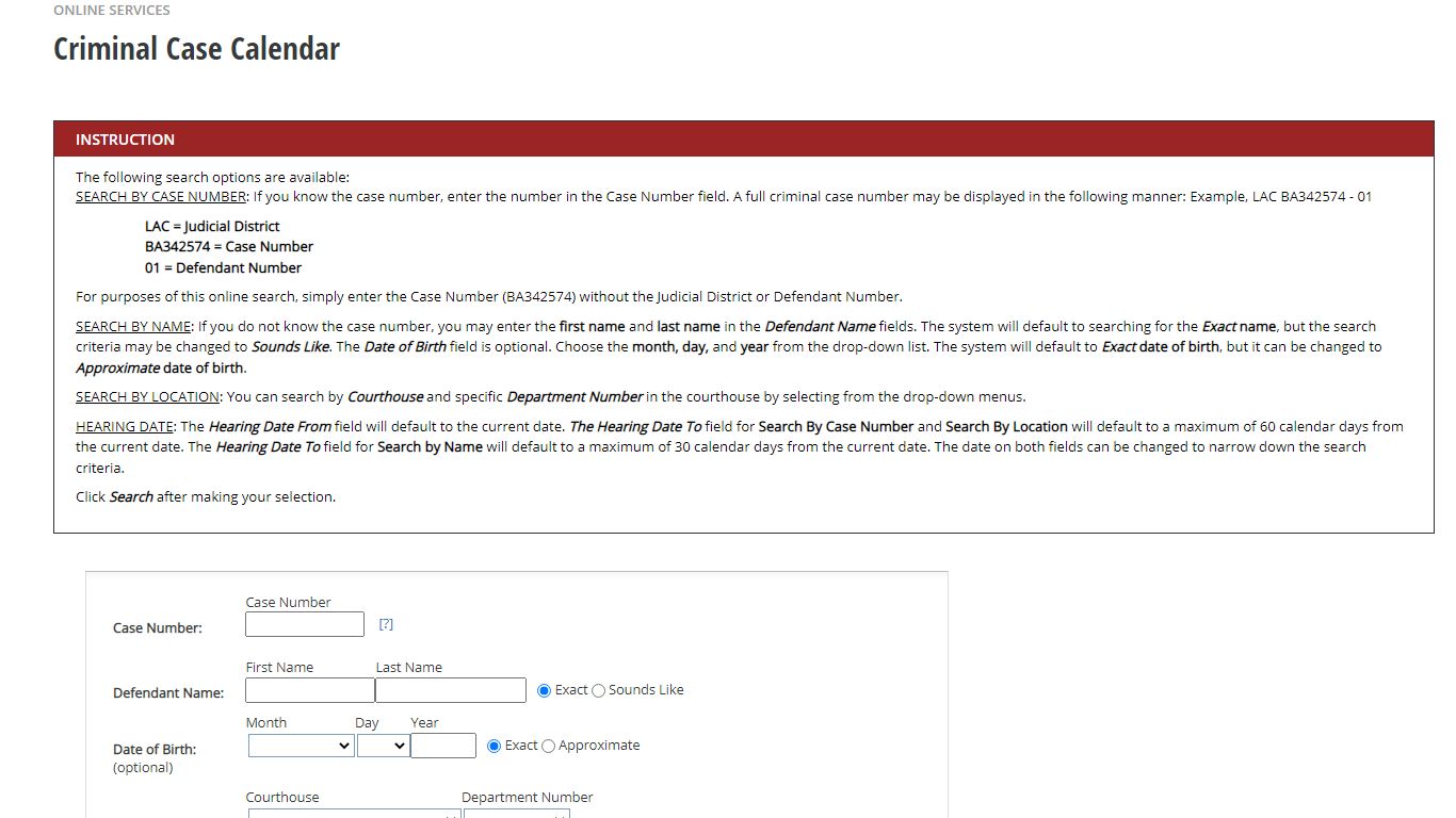 Criminal Calendar - Los Angeles County Superior Court